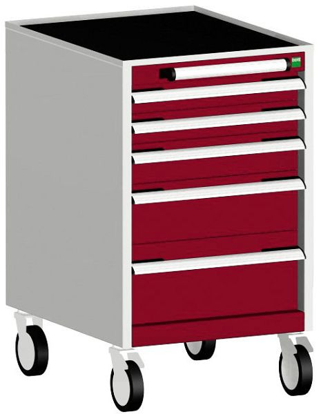 bott cubio Schubladenschrank mobil bestückt mit 5 Schubladen BxTxH: 525 x 650 x 880 mm, RAL 7035/3004, 40402113.24V