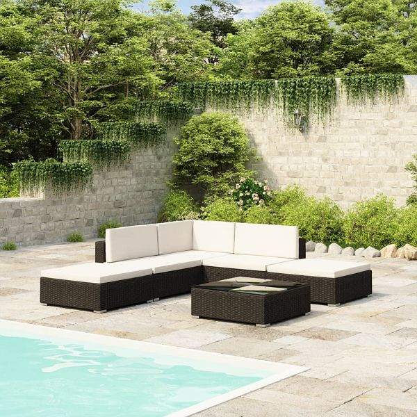 vidaXL 6-teilig Garten-Lounge-Set mit Auflagen Poly Rattan Schwarz, 41257