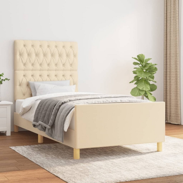 vidaXL Bettgestell mit Kopfteil Creme 90x190 cm Stoff, 3125265