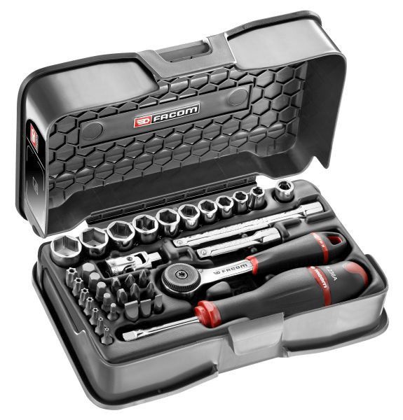 Facom Steckschlüsselsortiment 1/4", 6-Kant, metrisch, und Einsätze - 37 Teile - R.161B, R.161-6P6PB