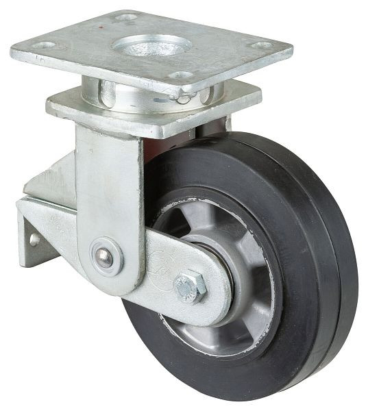 BS Rollen Gefederte Schwerlastrolle, Breite 50 mm, Ø160 mm, bis 300 kg, Elastik-Reifen schwarz, Radkörper Aluminium, Kugellager, T100.B80.160