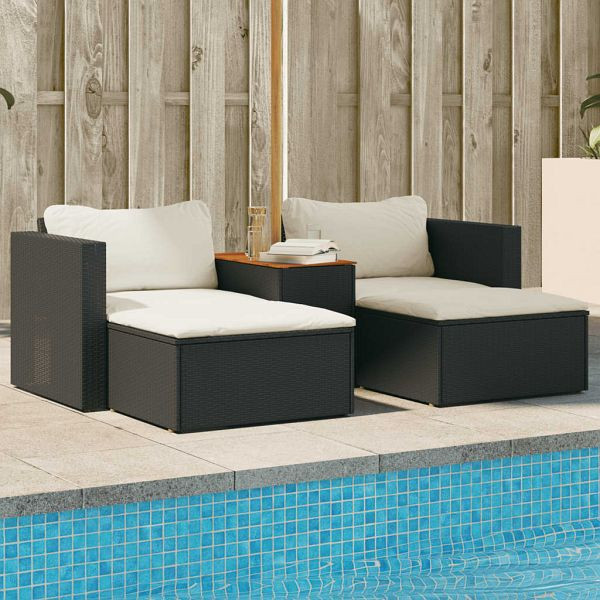vidaXL 5teilig Garten-Sofagarnitur mit Kissen Schwarz Poly Rattan Akazie, 365725