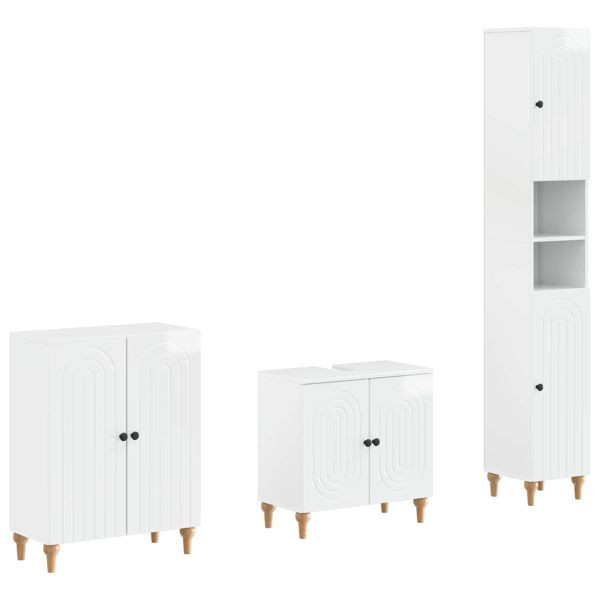 vidaXL 3-teiliges Badezimmer-Schranksystem ALKMAAR Hochglanz Weiß, 3417427