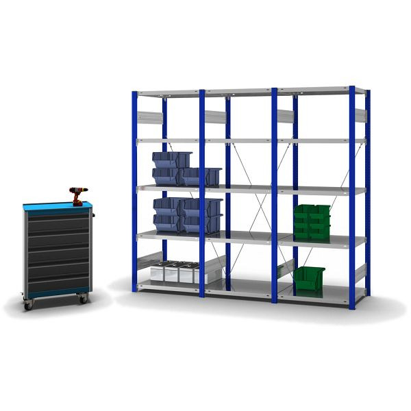 hofe Grundregal, zerlegt, 5 Böden 2000 x 500 x 750 mm, verzinkt Stützprofile - enzianblau/RAL 5010, HEG205007XL