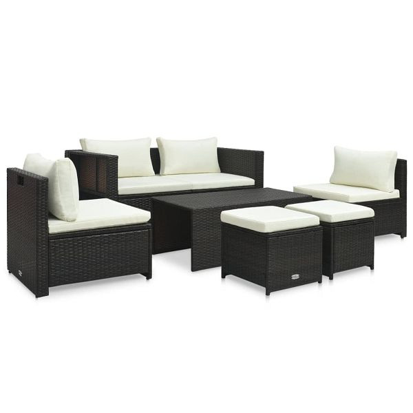 vidaXL 6-teilig Garten-Lounge-Set mit Auflagen Poly Rattan Braun, 47808
