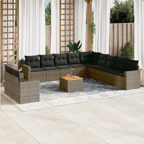 vidaXL 12-tlg. Garten-Sofagarnitur mit Kissen Grau Poly Rattan, 3224205