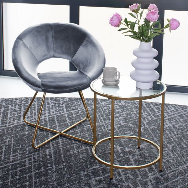 HOME DELUXE Samtstuhl mit Beistelltisch SELESA, Grau, 48826