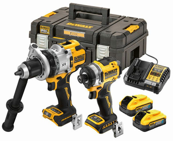 DeWalt 18V XR Akku-Kombopack mit Schlagbohrschrauber DCD1007, Schlagschrauber (1/4") DCF860, 2x Akkus (18 Volt / 5 Ah), DCK2200H2T-QW