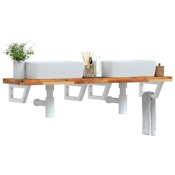 vidaXL Waschbeckenregal Wandmontage Stahl und Akazienholz, 3302750