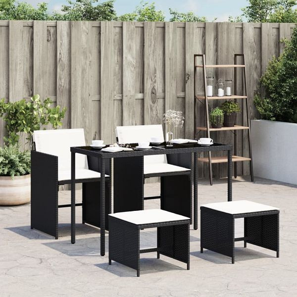 vidaXL 5-teilig Garten-Essgruppe mit Kissen Schwarz Poly Rattan, 365080