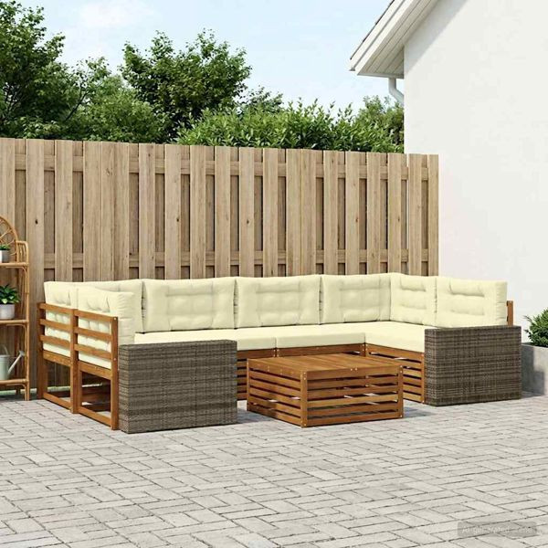vidaXL Outdoor-Sofagarnitur mit Kissen 7-teilig Natur und Creme Polyester, 3383098