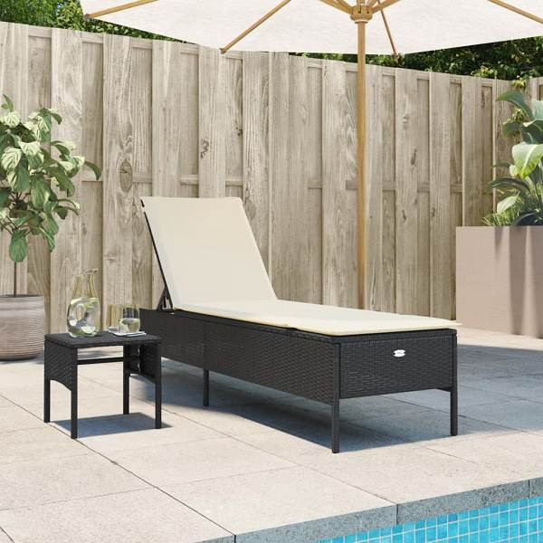 vidaXL Sonnenliege mit Tisch und Auflage Schwarz Poly-Rattan, UV-beständig, 4002728