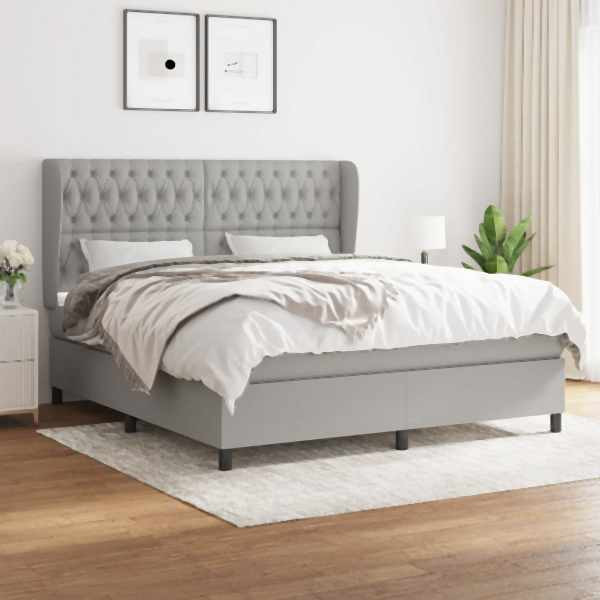 vidaXL Boxspringbett mit Matratze Hellgrau 180x200 cm Stoff, 3128221