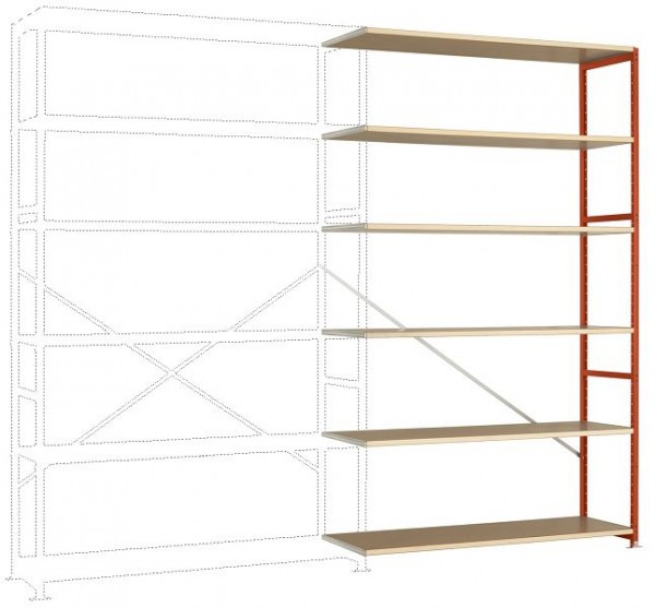 Manuflex Großfach-Steckregal Anbauregal mit 6 Holzverbundböden, HxBxT = 2500 x 1500 x 600 mm, rotorange, RP1443.2001