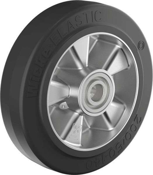 Wicke Schwerlastrad mit schwarzem Wicke-ELASTIC® Reifen auf hochwertiger Druckgussaluminiumfelge, DE 125/ 50- 75/4K, 100821