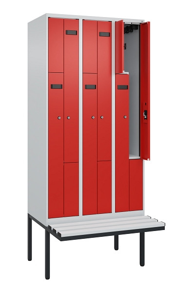 C+P Z-Spind Evolo PLUS, Bank, 6 Fächer, 2120x900x815mm, 7035/3020, Zylinderschloss, Material Sitzfläche Kunststoff, 0490437-306 S10084