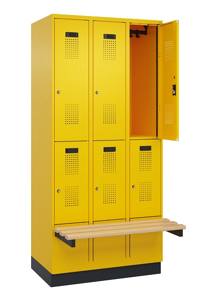 C+P Doppelstock-Spind Evolo PLUS, Bank, 6 Fächer, 1950x900x815mm, 1023/1023, Zylinderschloss, Sitzfläche Buche-Hartholz, mit Sockel, 049340-30 S10049