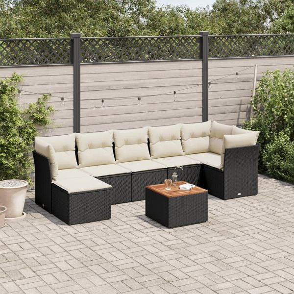 vidaXL 8-teilig Garten-Sofagarnitur mit Kissen Schwarz Poly Rattan, 3256084