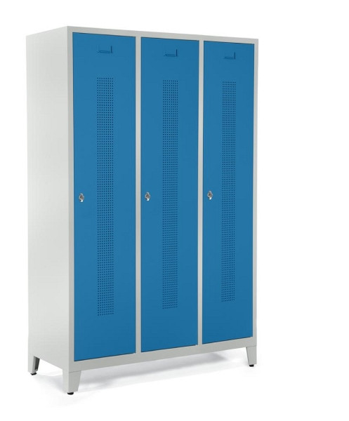 Deskin Garderobenspind SYSTEM SP1 mit Füßen, Korpus Lichtgrau, Türen Lichtblau, H 1800 x B 1185 x T 500 mm, Drehriegelverschluss, 330882