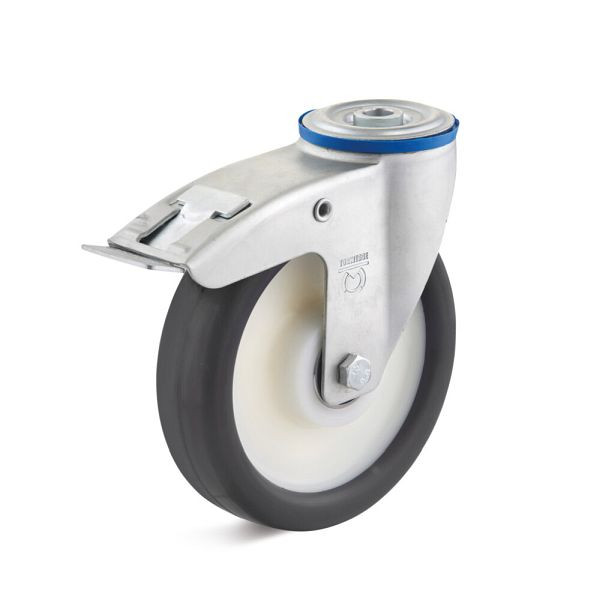 Torwegge Elastik-Polyurethan Lenkrolle mit Doppelstopp, Tragfähigkeit 180 kg, Rad-Ø 100 mm, Radbreite 35 mm, Ausladung 36 mm, 0030123