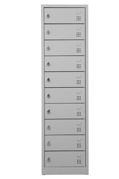 Gürkan Notebookschrank mit 10 Fächern, 50 x 50 x 180 cm, Lichtgrau, Vorhangschloss, LCL.10(1.10), 110269