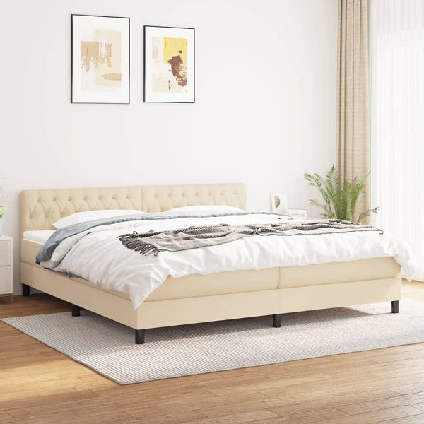 vidaXL Boxspringbett mit Matratze Creme 200x200 cm Stoff, 3140326