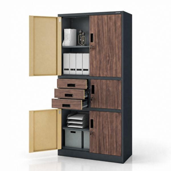 Jan Nowak Metall-Büroschrank mit Safe, Anthrazit, Nussbaum, 900x1850x400 mm, FILIP II Eco Design, 2288