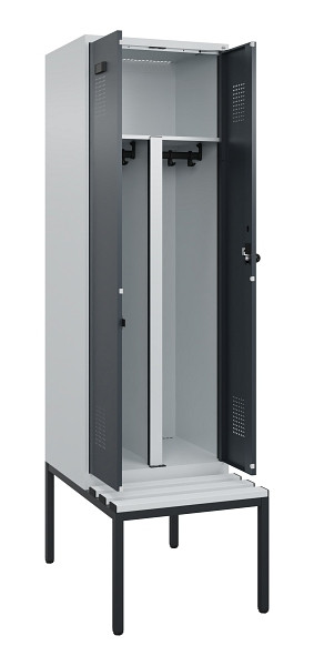 C+P PSA Doppel-Spind Evolo PLUS, Bank, 2 Abteile, 2120x600x815mm, 7035/7016, Drehriegel, Sitzfläche Kunststoff, Sitzbank, 0490527-20P S10066