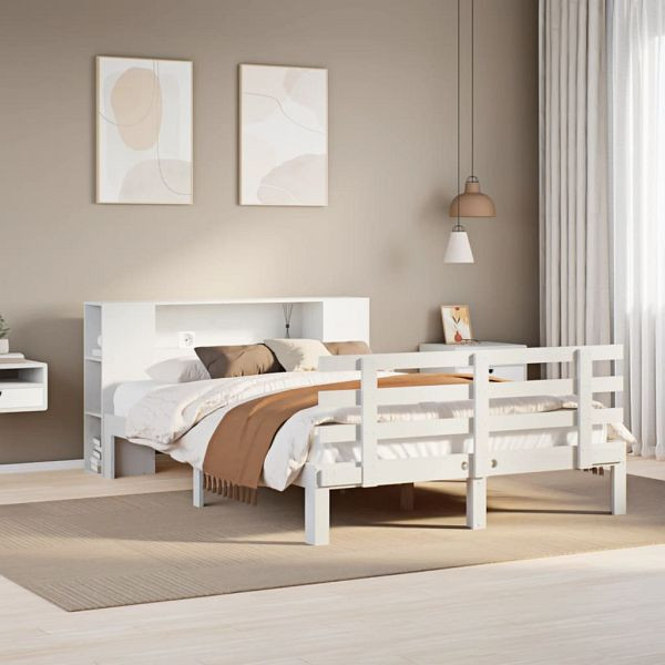 vidaXL Massivholzbett mit Regal ohne Matratze Weiß 150x200 cm Kiefer, 3322713