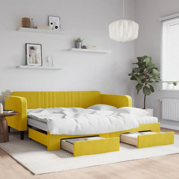vidaXL Tagesbett Ausziehbar mit Schubladen Gelb 100x200 cm Samt, 3197147