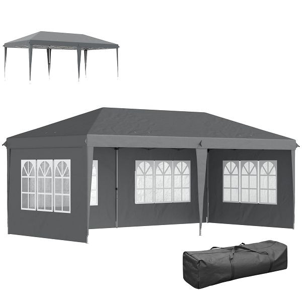 Outsunny Pavillon ca. 3x6m Wasserdicht Pop-up Faltpavillon mit 4 Seitenwänden, Fenster UV-Schutz Tragetasche Grau, 84C-431V00GY