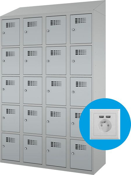 Eurobox Garderobenspind, 4 Abteile 20 Fächer, mit Steckdose, 300 mm, 1200-030405