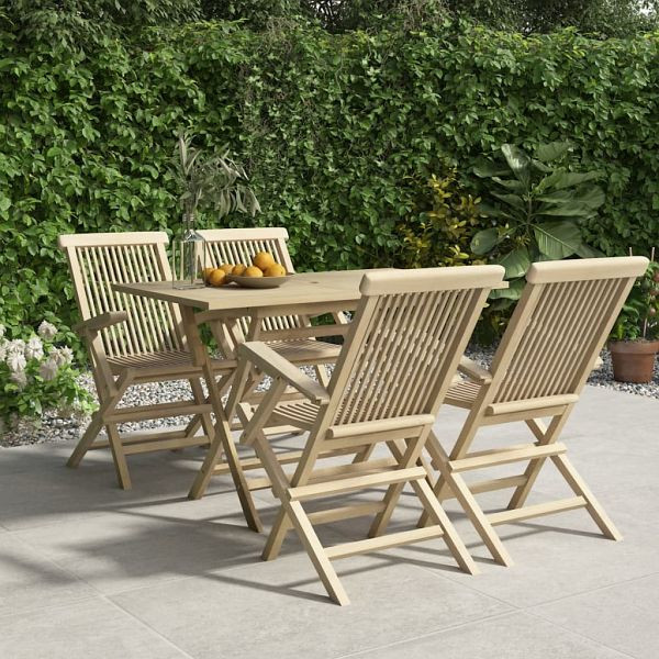 vidaXL 5-tlg. Garten-Essgruppe Grau Massivholz Teak, 3155043