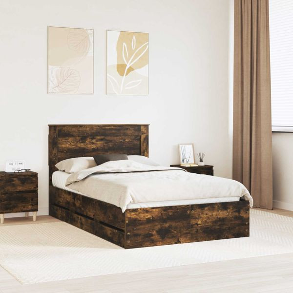 vidaXL Bettrahmen Geräucherte Eiche 135 x 190 cm Ingenieurs Holz, 3410185