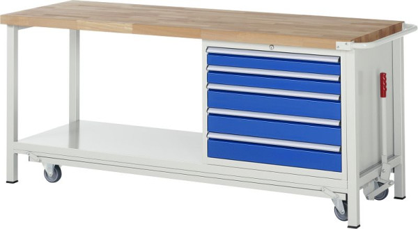 RAU Absenkbare Werkbank 8000 - Modell 8271, B2000 x T700 x H880 mm, mit 5 Schubladen, 15-8271A6-207B4F.11