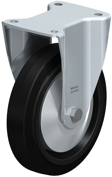 Blickle BH-POEV 200XKA-FA Stahlblech-Bockrolle, Schwerlast-Ausführung, mit Anschraubplatte, Elastik-Vollgummi, Schwarz, 851462