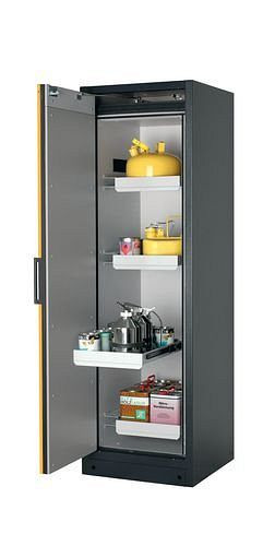 asecos Feuerbeständiger Gefahrstoffschrank Select W-64L, 4 Auszugswannen, Tür gelb (links), 200997