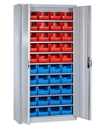 DENIOS Magazinschrank mit 40 Sichtlagerkästen pro-line A, 1000 x 420 x 1980 mm, 265184