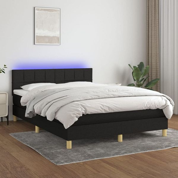 vidaXL Boxspringbett mit Matratze & LED Schwarz 140x200 cm Stoff, 3133719