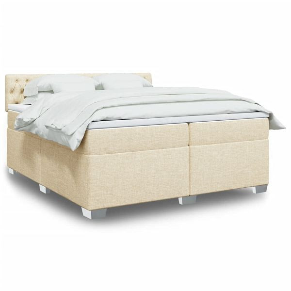 vidaXL Boxspringbett mit Matratze Creme 200x200 cm Stoff, 3286007