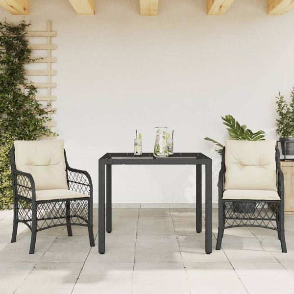 vidaXL 3-teilig Bistro-Set mit Kissen Schwarz Poly Rattan, 3212018