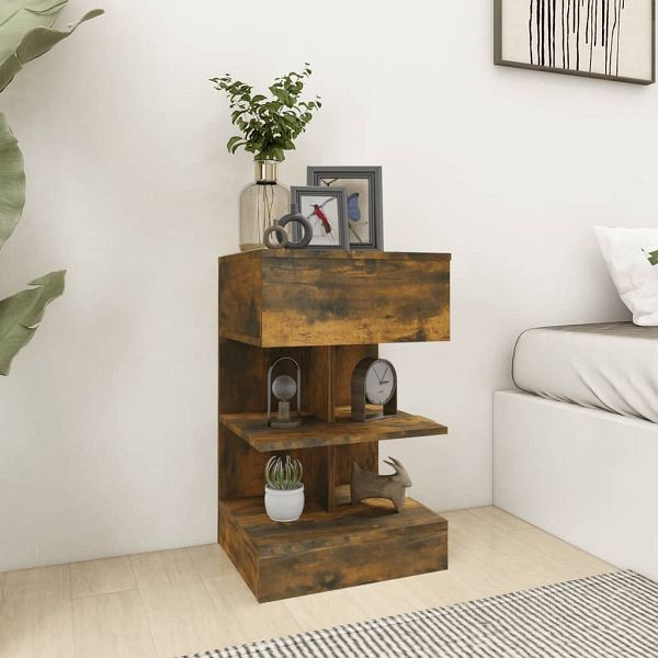 vidaXL Nachttische 2 Stück Räuchereiche 40x35x65 cm Holzwerkstoff, 816042