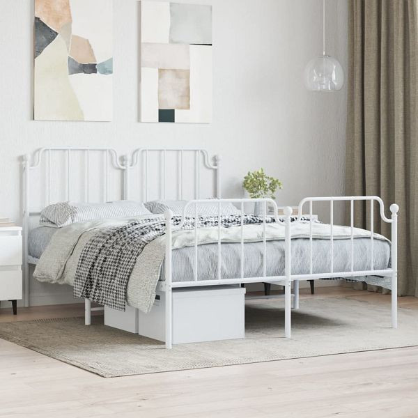 vidaXL Bettgestell mit Kopf- und Fußteil Metall Weiß 135x190 cm, 373953