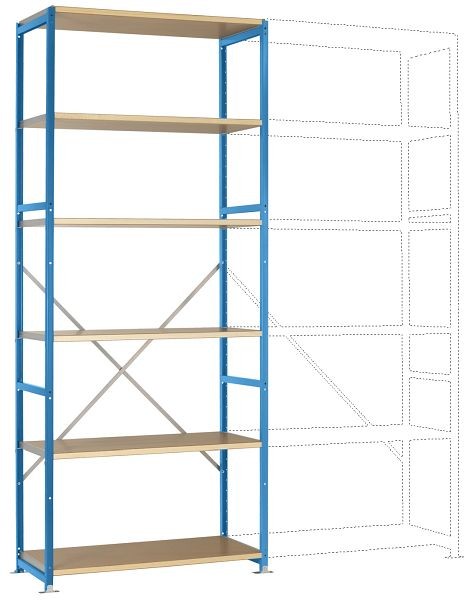 Manuflex Mittelschweres Fachboden-Steckregal Grundregal mit 6 Holzverbundböden, HxBxT = 2500 x 1030 x 400 mm, lichtblau, RP1306.5012