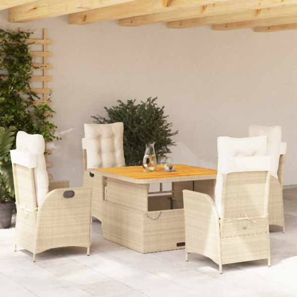 vidaXL 5-tlg. Garten-Essgruppe mit Kissen Beige Poly Rattan, UV-beständig, 3277474