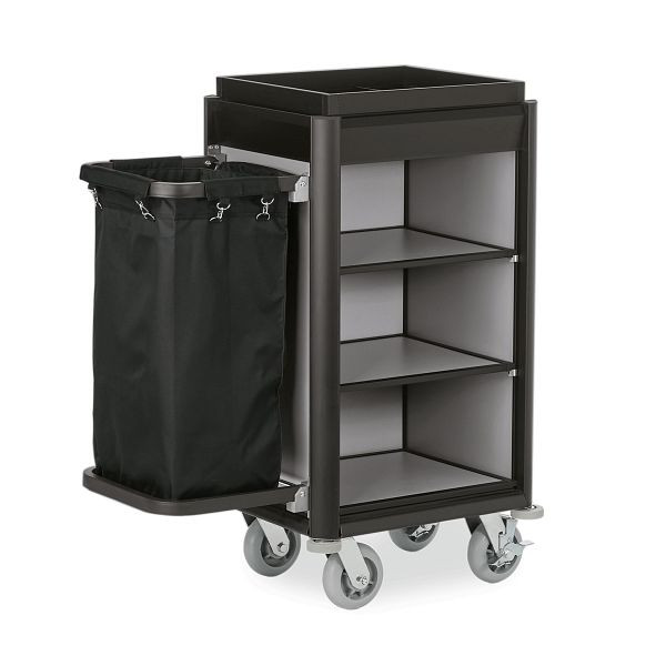 WAS Zimmerservicewagen Isabella, 1 Wäschesack, 95 x 53, x 116 cm, schwarze Kantenprofile & Aluoptik, 4458001