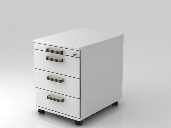 Hammerbacher Rollcontainer 58cm, 3 Schübe, Schloss Streifengriff Weiß, 42,8x58x59 cm, 1/3/3/3 HE, VAC30/W/W/SG