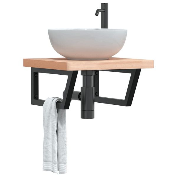vidaXL Waschbeckenregal Wandmontage Stahl und Massivholz Buche, 3302423