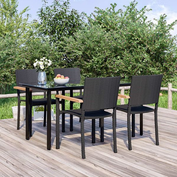 vidaXL 5-teilig Garten-Essgruppe Schwarz Poly Rattan, 3156680