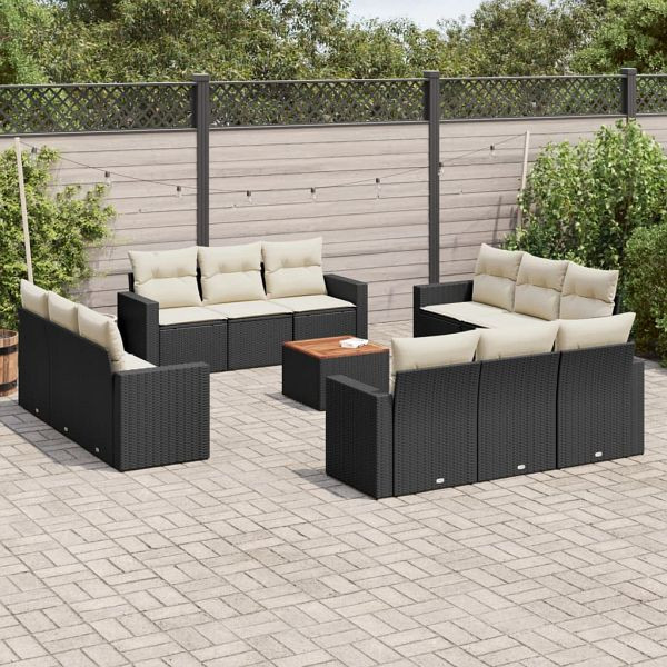 vidaXL 13-teilig Garten-Sofagarnitur mit Kissen Schwarz Poly Rattan, 3224054